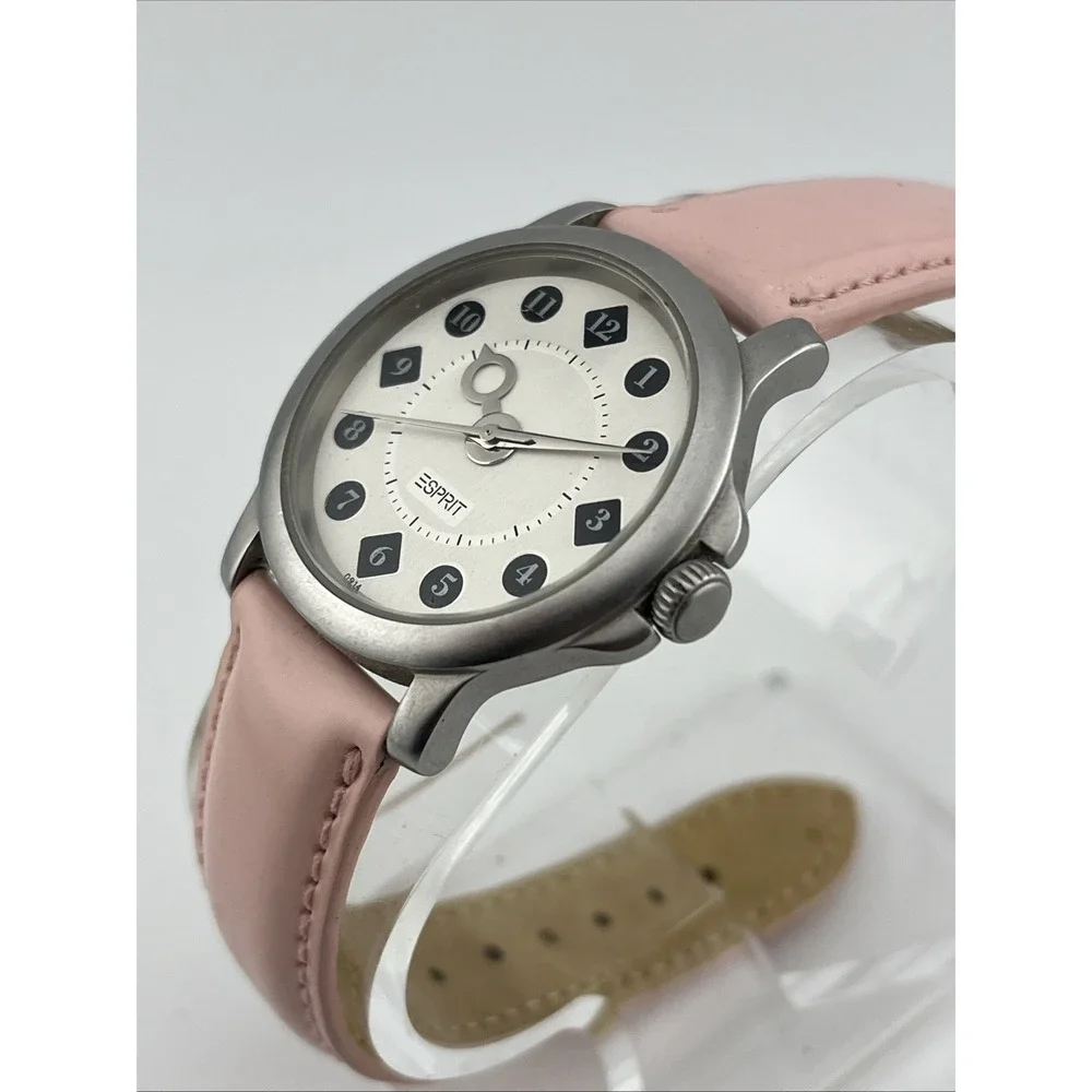 Vintage‎ Espirit Watch Women 35mm Silver Case Pink Leather Band- New Battery